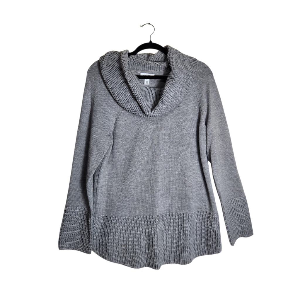 Calvin Klein Womens Gray Cowl Neck Raglan Sleeve Knit Sweater  L